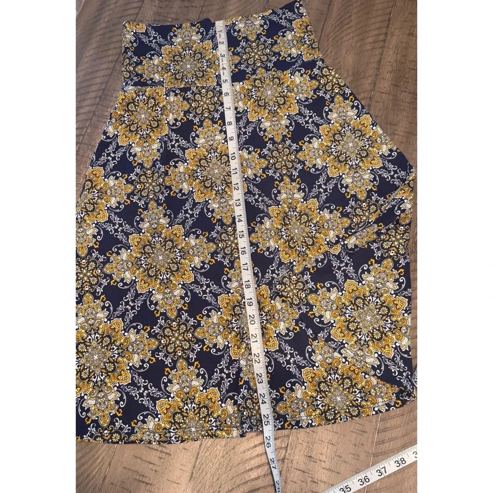Colette Navy Yellow Medallion Print A-Line Skirt XS W4561-P405 Boho Stretch